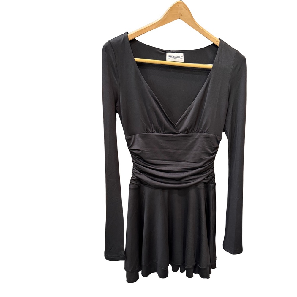 Princess Polly Ruched Long Sleeve Mini Dress – Black – NWT – Size 4